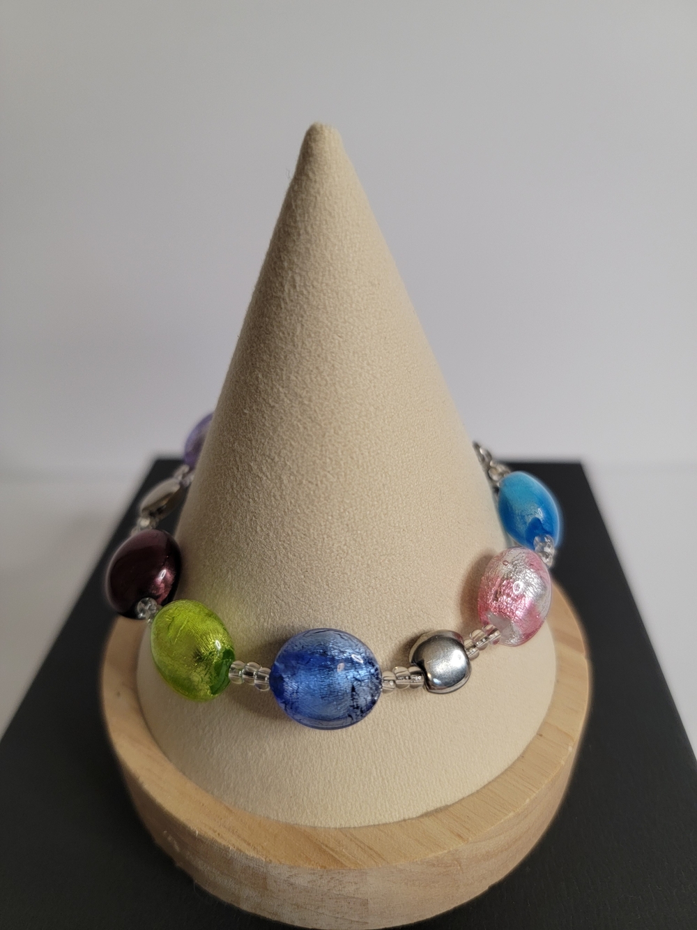 Multicolor Glass Bead Bracelet with Silver Accents - Colorful Women’s Jewelry
